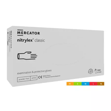 Mercator Rękawiczki Nitrylowe S White 100 szt/ 50 par