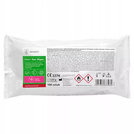 Preparat do dezynfekcji Medisept Velox Duo Wipes chusteczki dezynfekcja tea tonic