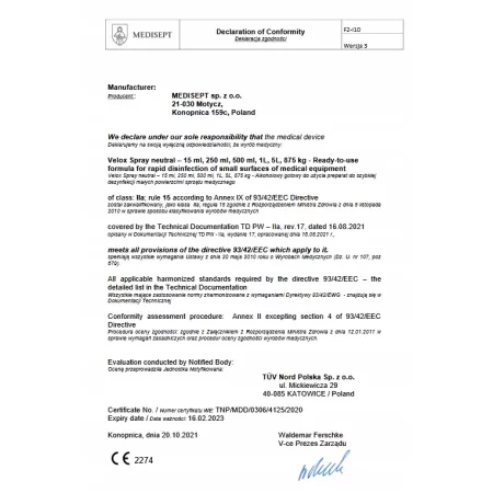 Medisept Velox Spray Neutral 5 L