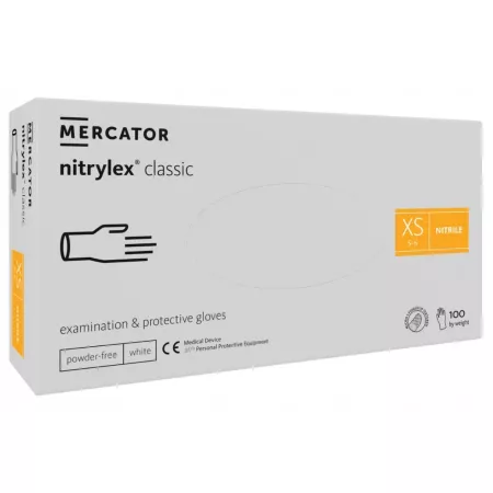 Mercator Rękawiczki Nitrylowe XS White 100 szt/50 par